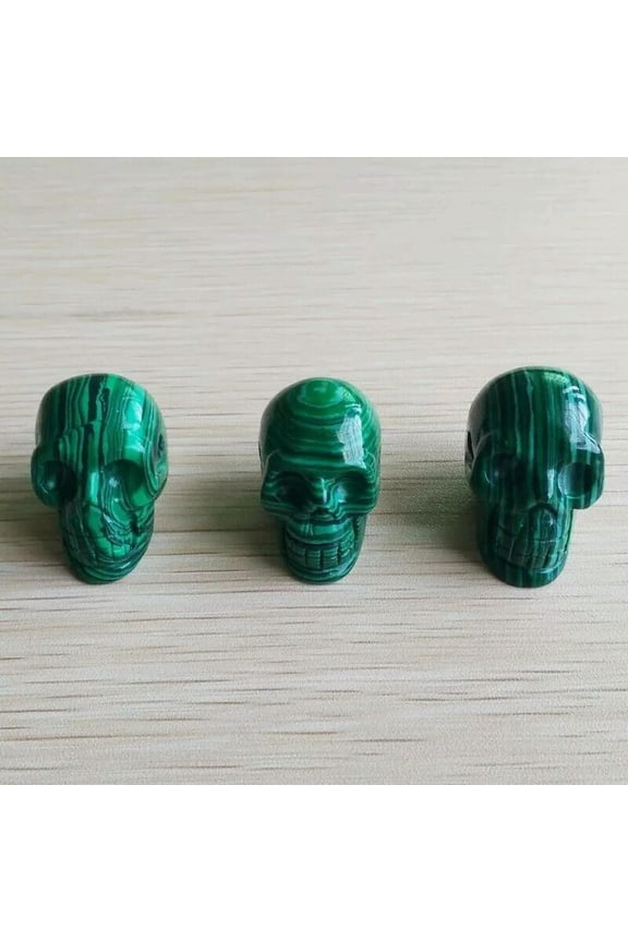 Malachite Stone Carved Skull Pendants Bead for Delicate Jewelry Making 3pcs