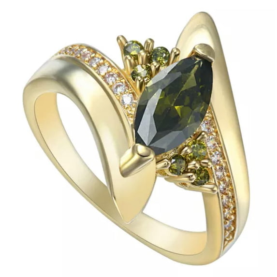 K-KED Marquise Cubic Zircon Engagement Rings Gold Plated Women Delicate Jewelry Party Size 6-10-8-Olive Green