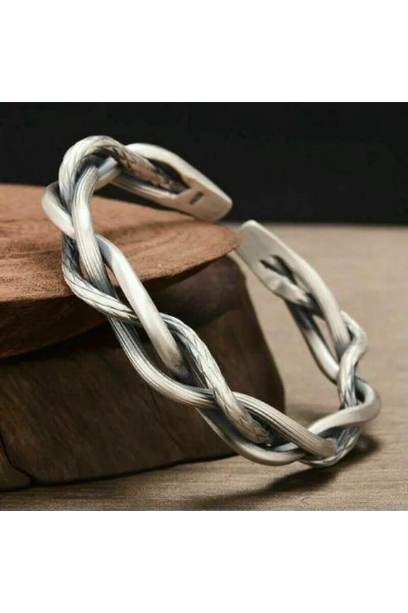 Men Bracelets 925 Sterling Silver Thai Handmade Vintage Open Bangle Twisted Cuff