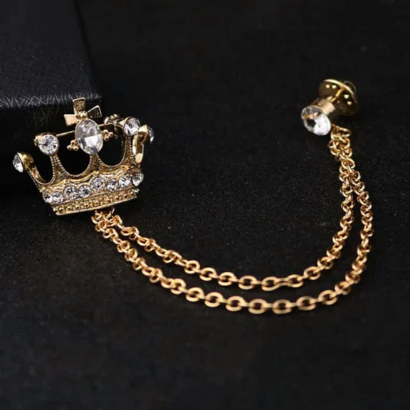 K-KED Men Crown Brooch Men Delicate Jewelry Accessories Tassel Lapel Pins Tassel Chain Brooch-Gold
