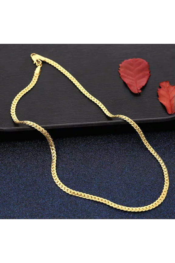 Men Ladies Curb Necklace Chain Pendant Gold Silver Shinny Jewellery Wedding Gift-Gold
