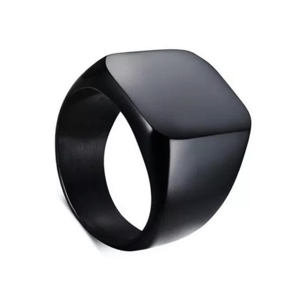 K-KED Men Polished Square Signet Ring Stainless Steel Biker Band Men Delicate Jewelry Size 7-14-Black -9#
