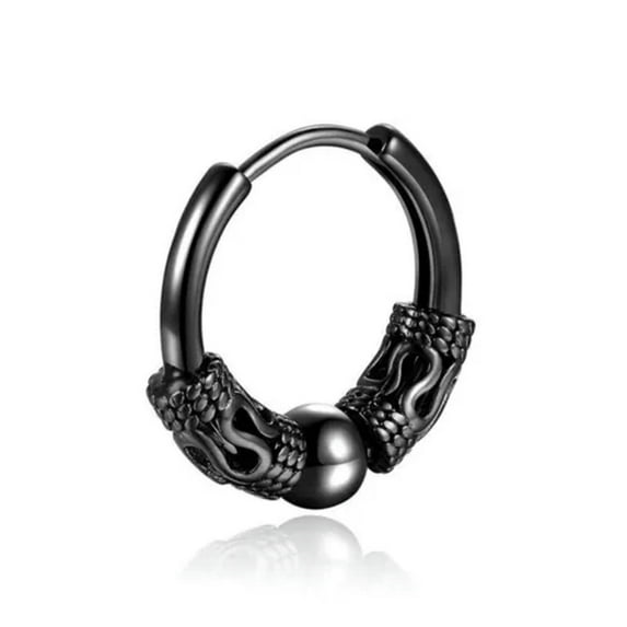 K-KED Men Rock Punk Dragon-pattern Hoop Earrings Cool Gothic Round Huggie Ear Gift /-03-black ball