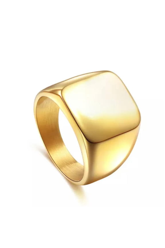 Men Titanium Steel Ring Fine Polished Square Rings Male Fashion Finger Jewelry-Gold-9#