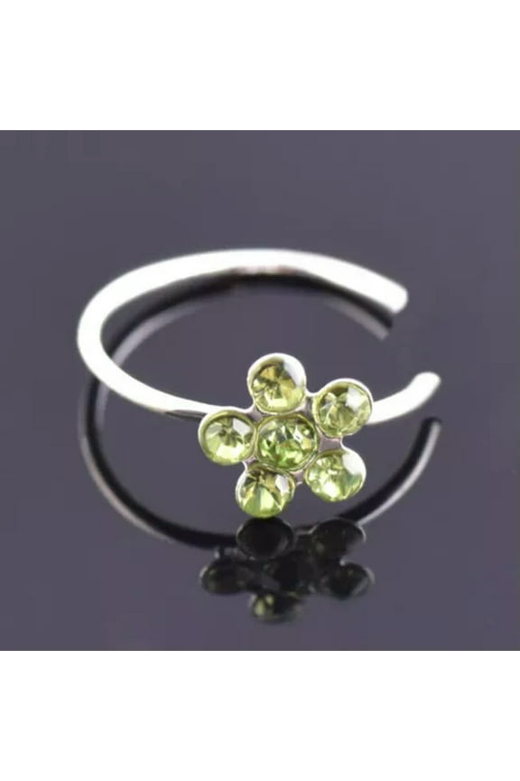 Men Women Fake Nose Ring Crystal Floral Clip On Non Piercing Swirls Septum -green