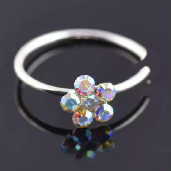 K-KED Men Women Fake Nose Ring Crystal Floral Clip On Non Piercing Swirls Septum -multicolor