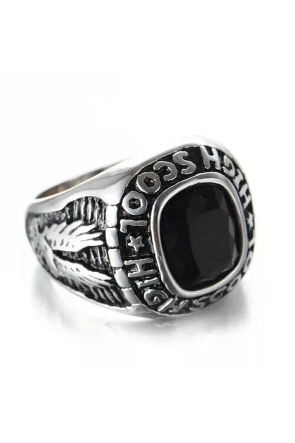 Men Women High School Eagle Ring Stainless Steel Black CZ Vintage Punk Cool Ring-9
