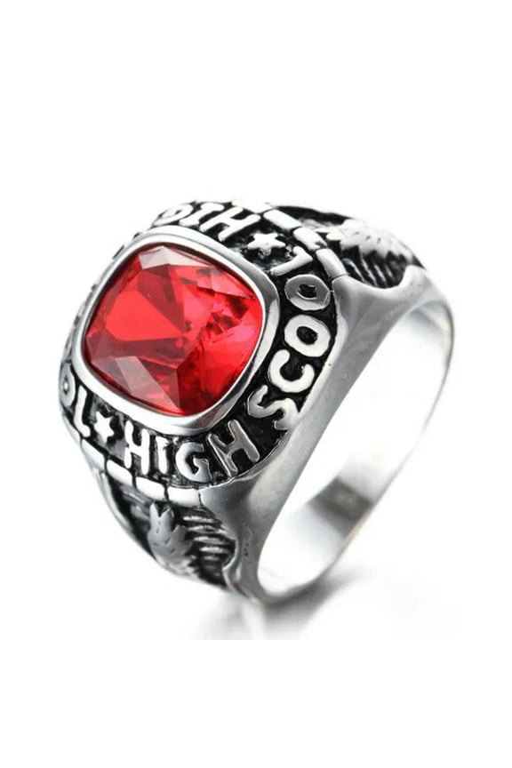 Men Women High School Ring Stainless Steel Eagle Red CZ Vintage Punk Biker Ring-7