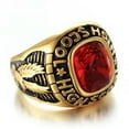 thumbnail image 1 of K-KED Men Women High School Ring Stainless Steel Red CZ Vintage Biker Ring Gold Plated-11, 1 of 6