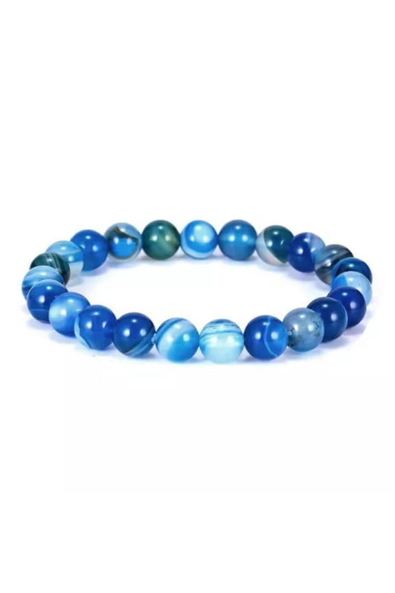 Men Women Natural Stone Agate Beads Bracelets Tiger Eye Turquoise Charm Jewelry-Blue Agate