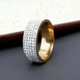 thumbnail image 1 of K-KED Men Women Stainless Steel Crystal Band Ring Gold Silver Wedding Band Ring Gifts-#1 Golden-12, 1 of 9