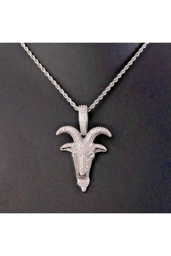 Men's Amulet Rhinestone Goat Head Necklace Pendant with Twist Chain Jewelry-default