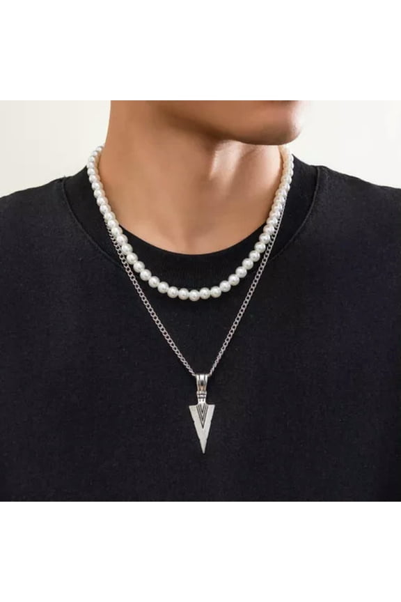 Men's Arrowhead Pearl Necklace Hip-Hop High-End Layered Sweater Chain