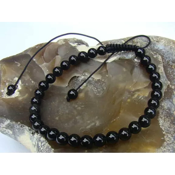 K-KED Men's BLACK Macrame Beaded Bracelet NATURAL Gemstone OBSIDIAN beads Gift for him
