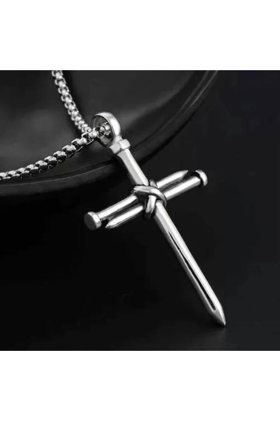 Men's Christ Jesus Nail Rope Cross Pendant Necklace Christian Delicate Jewelry Chain 24"