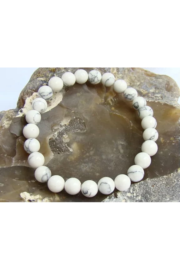 Men's Elastic Beaded Bracelet NATURAL Gemstone 8mm WHITE TURQUOISE beads