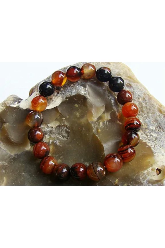 Men's Elasticated Bracelet all 10mm Coffee Agate natural gemstone beads