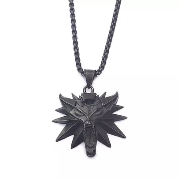 K-KED Men's Fashion Delicate Jewelry Silver Or Black Wolf Head Pendant Necklace-Black