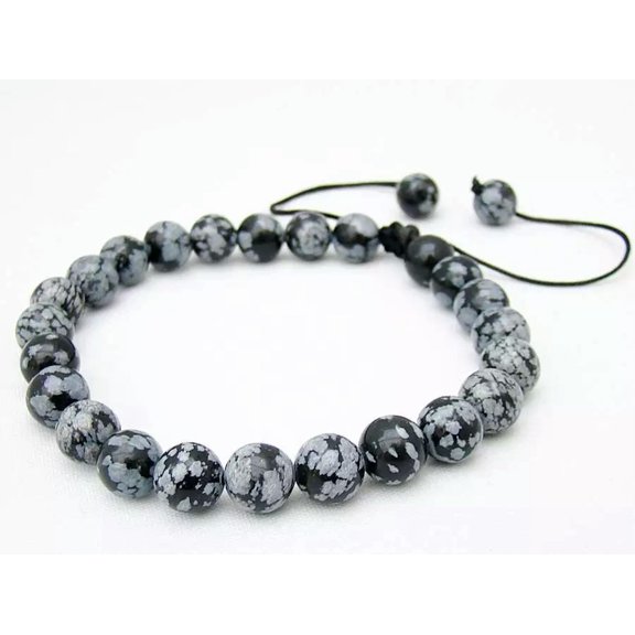 K-KED Men's Gemstone Macrame beaded bracelet all 8mm Snowflake Obsidian beads