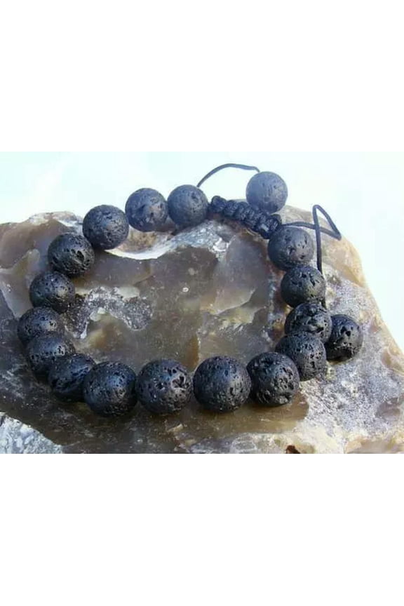 Men's Gemstone oil diffuser beaded bracelet 12mm BLACK ROCK LAVA STONE beads