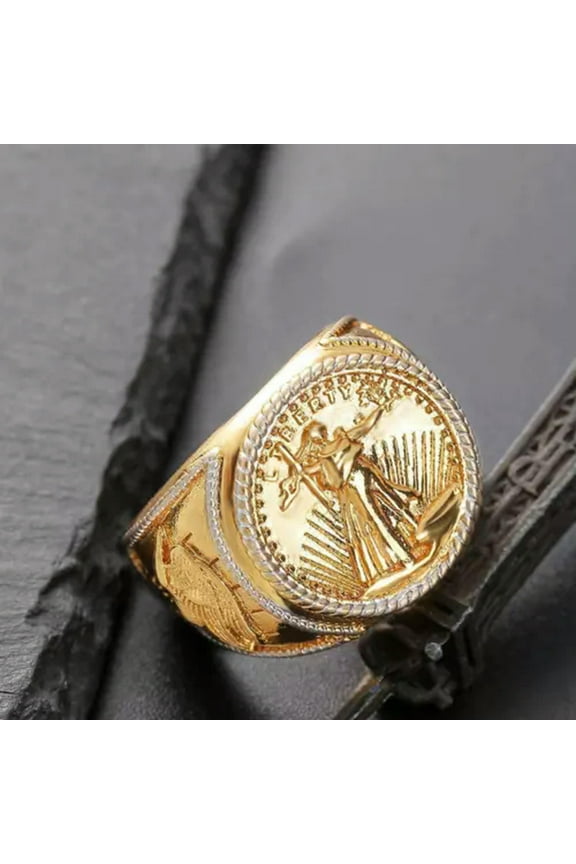 Men's Gold Honor Saint Gordon Double Eagle Gold Coin Ring for Men-gold-9