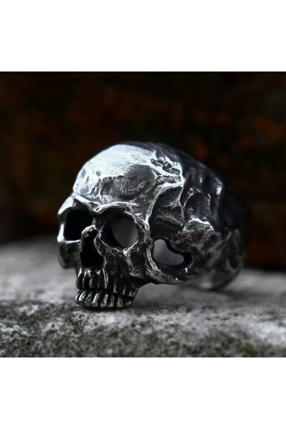 Men's Gothic Hollow Eye Skull Head Ring Stainless Steel Hiphop Biker Skull Ring-7