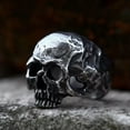 thumbnail image 1 of K-KED Men's Gothic Hollow Eye Skull Head Ring Stainless Steel Hiphop Biker Skull Ring-8, 1 of 6