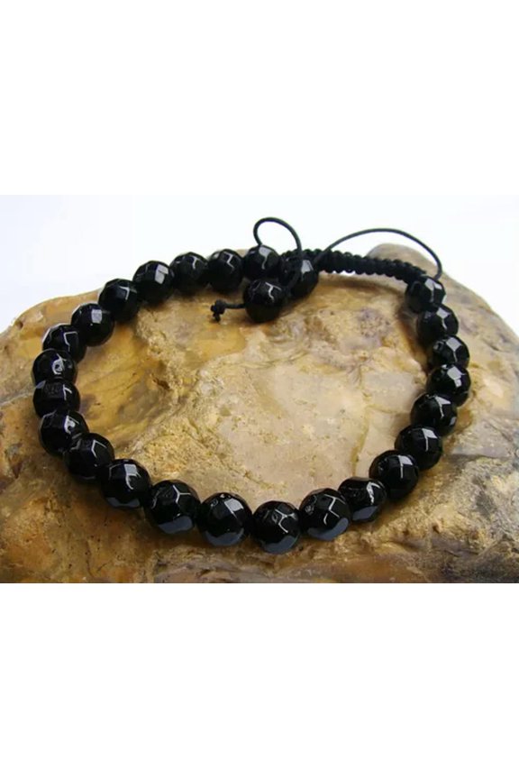 Men's Macrame Bracelet Natural Gemstone Black Agate beads Adjustable beaded 8mm