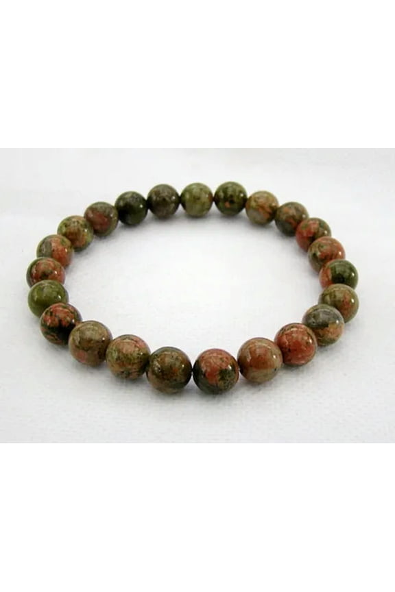 Men's Natural Gemstone 8inch Bracelet Unakite 8mm beads stretchable elasticated