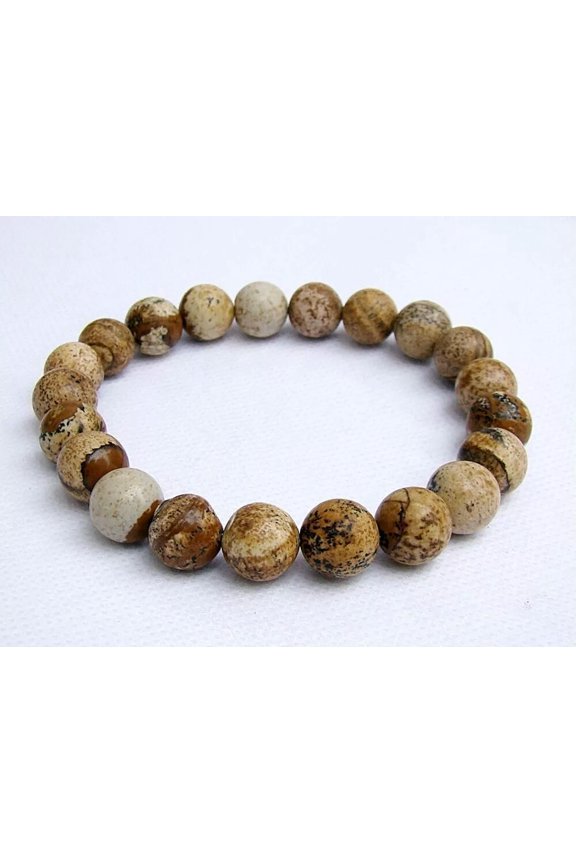 Men's Natural Gemstone Bracelet Picture Jasper 10mm beads 8inch elasticated