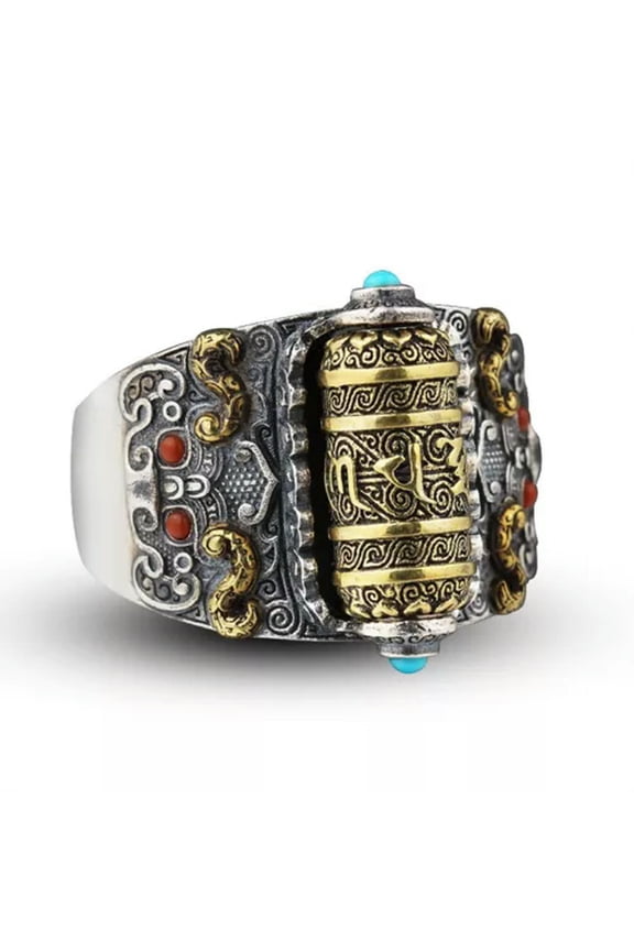 Men's Open Ring Buddhist Prayer Wheel Ring Adjustable Ring-default