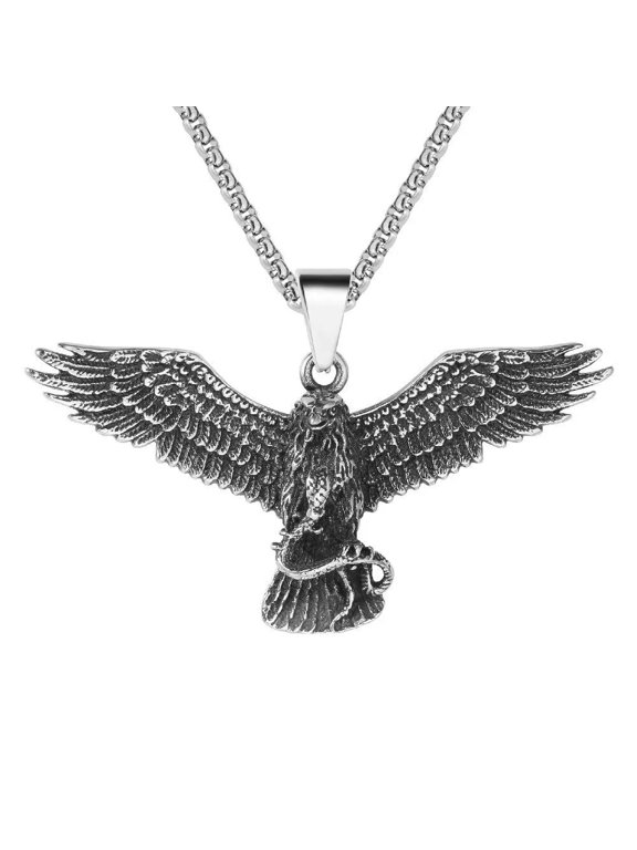Men's Personality Vintage Eagle Snake Stainless Steel Pendant Necklace Chains-default