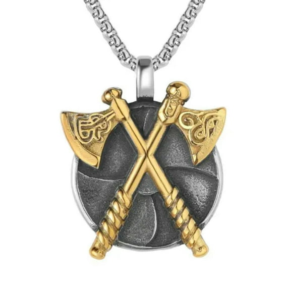 K-KED Men's Personalized Vintage Viking Axe Stainless Steel Pendant Necklace Chains-Gold