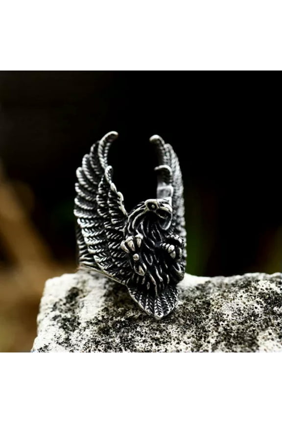 Men's Powerful Hunting Eagle Ring Stainless Steel Flying Eagle Biker Punk Ring-9