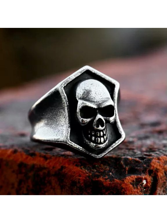 Men's Powerful Shield Skull Ring Stainless Steel Gothic Heavy Biker Punk Jewelry-10