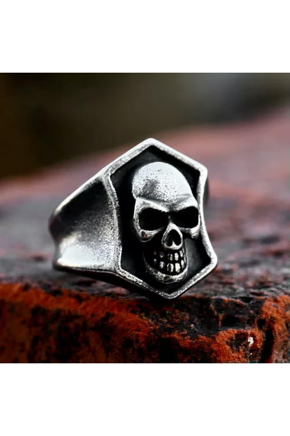 Men's Powerful Shield Skull Ring Stainless Steel Gothic Heavy Biker Punk Jewelry-8