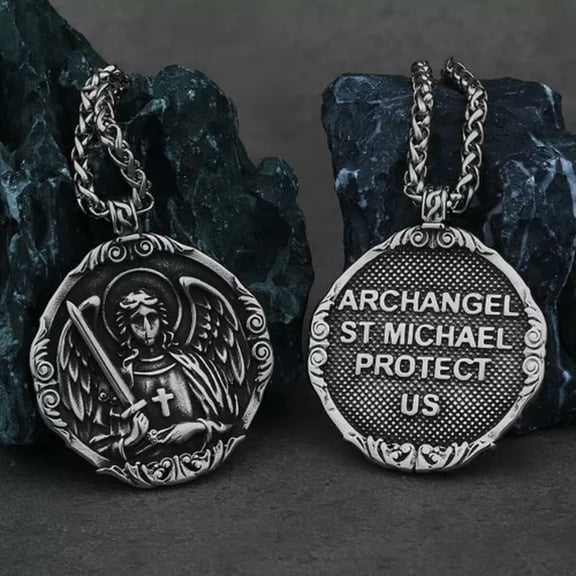 K-KED Men's Stainless-Steel Amulet St Michael Protect Us Pendant Necklace Jewelry-default