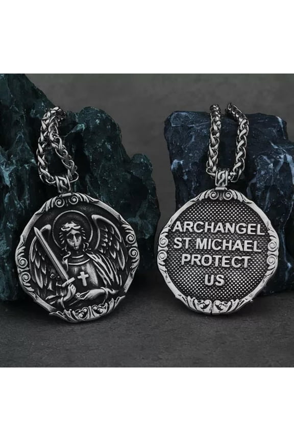 Men's Stainless-Steel Amulet St Michael Protect Us Pendant Necklace Jewelry-default