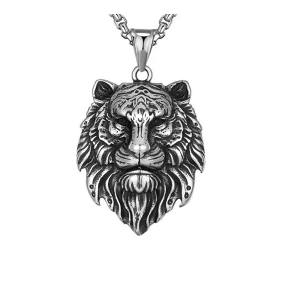 K-KED Men's Stainless Steel Lion Head Hip Hop Pendant Necklace Lucky Jewelry-default