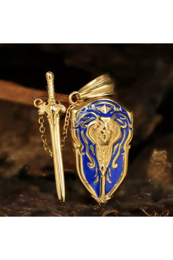 Men's Stainless Steel Warcraft Shield Sword Pendant Necklace Delicate Jewelry Wholesale-Gold