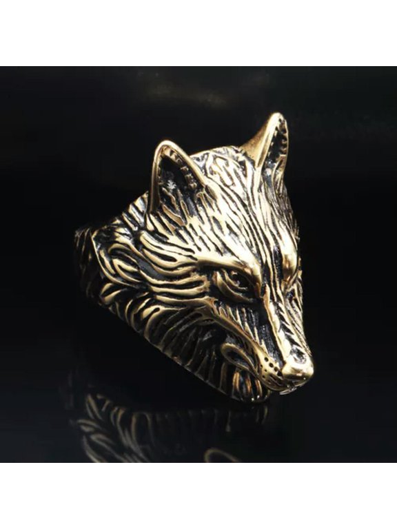 Men's Viking Wolf Ring Stainless Steel Men's 7-13 Sizes-Gold-10