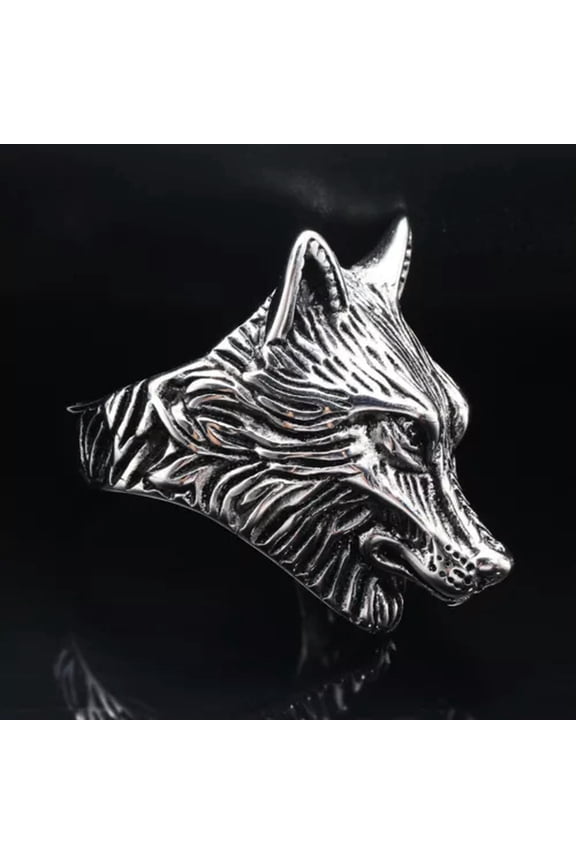 Men's Viking Wolf Ring Stainless Steel Men's 7-13 Sizes-Silver-13