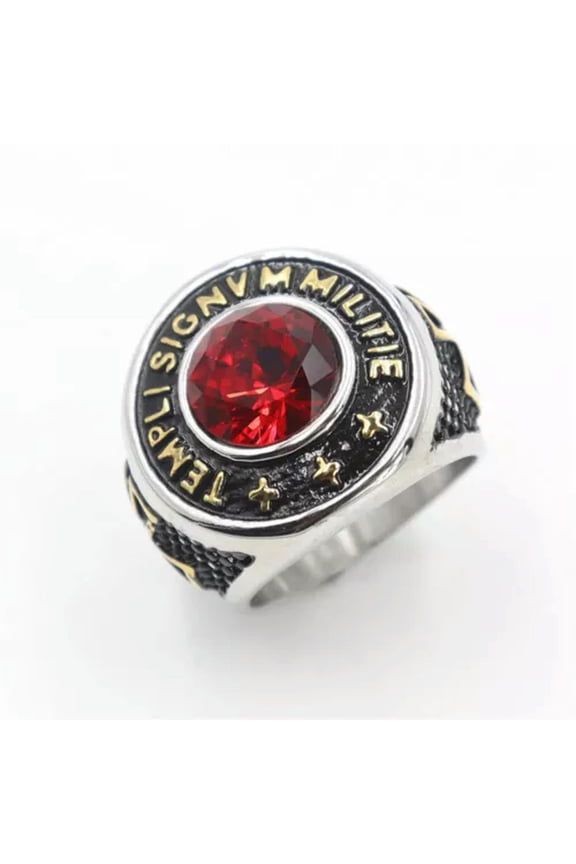 Men's Vintage Knights Templar Cross Red Brick Stone Rings Size 7-15-7