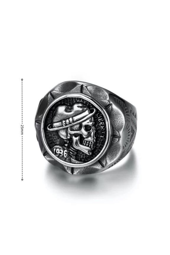 Men's Vintage Liberty Skull Ring Stainless Steel Biker Hip Hop Delicate Jewelry Punk Ring-9-Silver