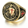thumbnail image 1 of K-KED Men's Vintage Templar Knight Red Cross Shield Stainless Steel Rings Size 7-13-Gold-13, 1 of 8
