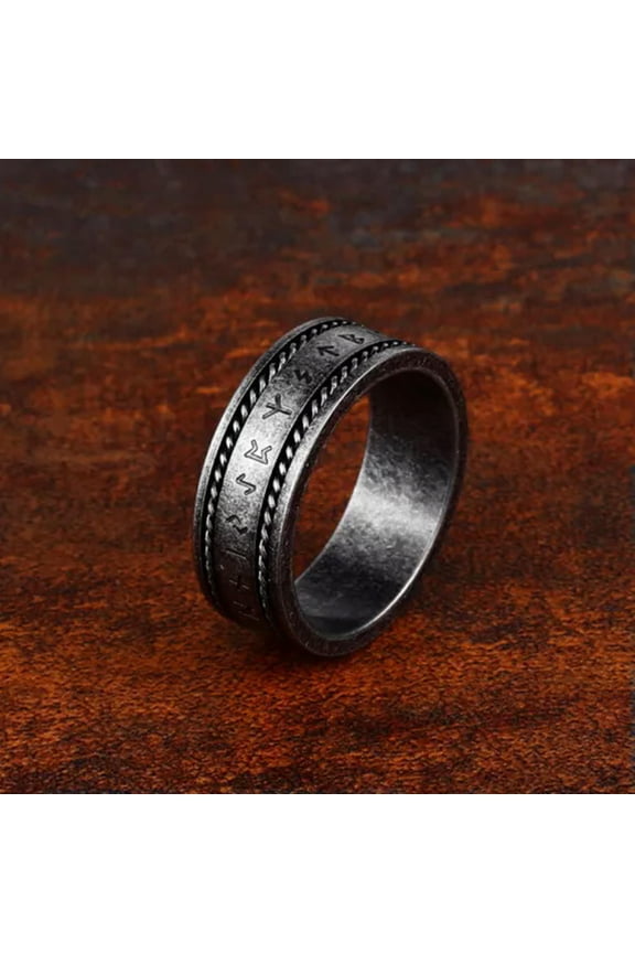 Men's Women's Viking Runes Stainless Steel Cable Chain Inlay Wedding Bands Ring-8-Gray