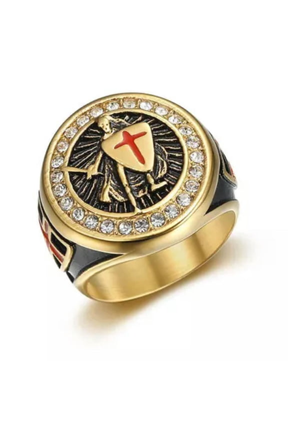 Men's and Women's Christian Ancient Temple Knight Cross Shield Ring Men's-gold-11