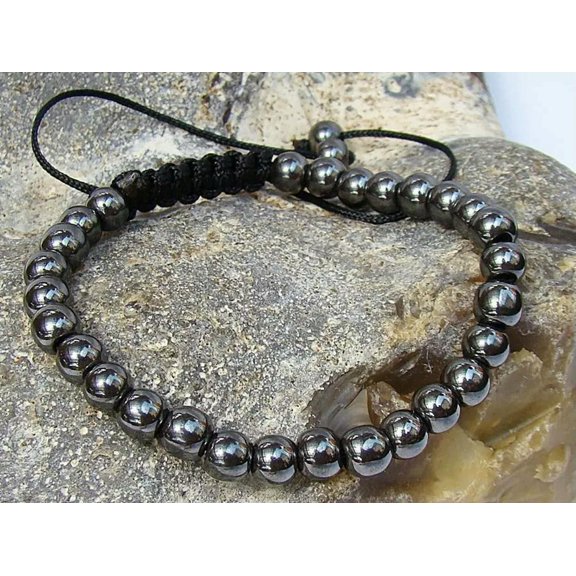 K-KED Men's macrame beaded Bracelet all 6mm HEMATITE BEADS beads