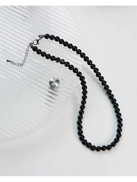 Mens 8mm Beads Necklace Black Onyx Smooth Gemstone Healing Stone Chakra 20