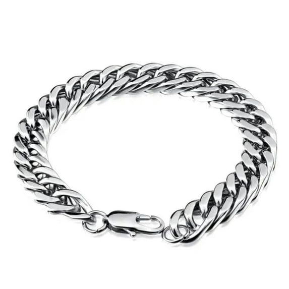 K-KED Mens 10.5mm Stainless Steel Silver Plated Miami Cuban Link Bracelet-21cm